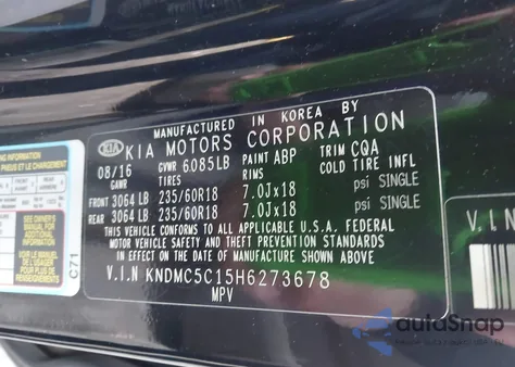 2017 Kia Sedona Ex z USA, uszkodzony, nr VIN KNDMC5C15H6273678